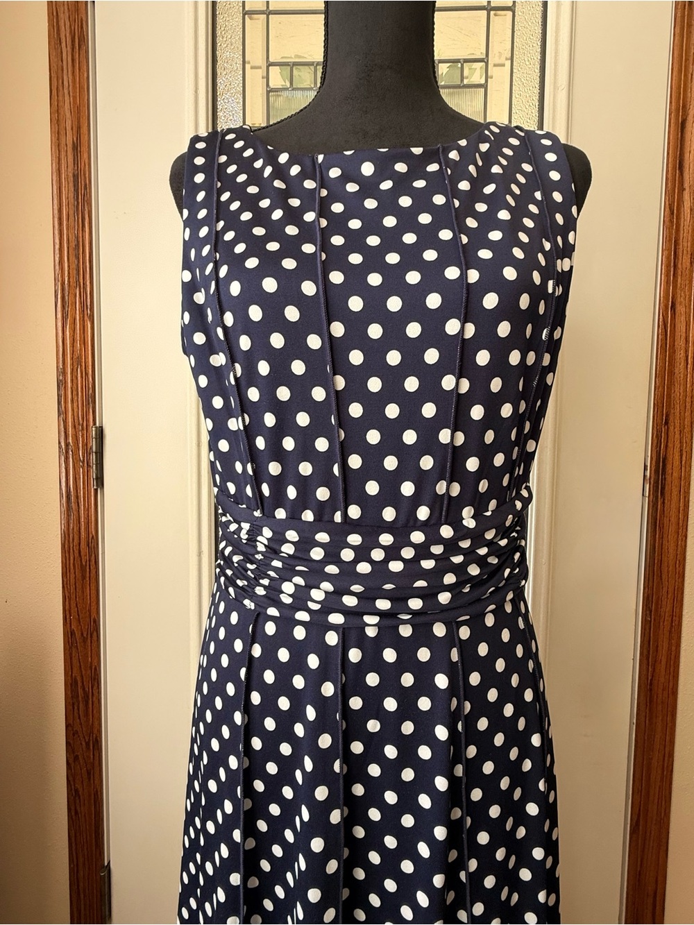 Perceptions Navy and White Polka Dot Sleeveless Midi Dress